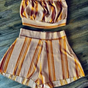 2 Piece Orange and White High Striped Shorts Set